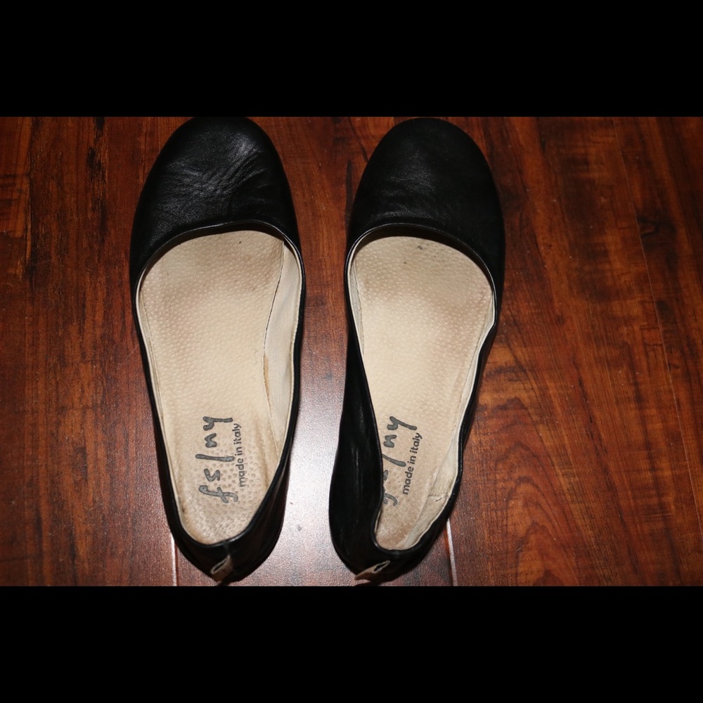 FS/NY Black Leather Sole Sloop Flat Shoes